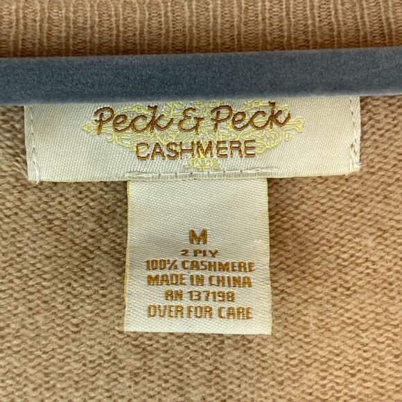 Peck & Peck Cashmere Cardigan Sweater Women's Medium Beige Open Front Fringe‎ - Picture 3 of 4